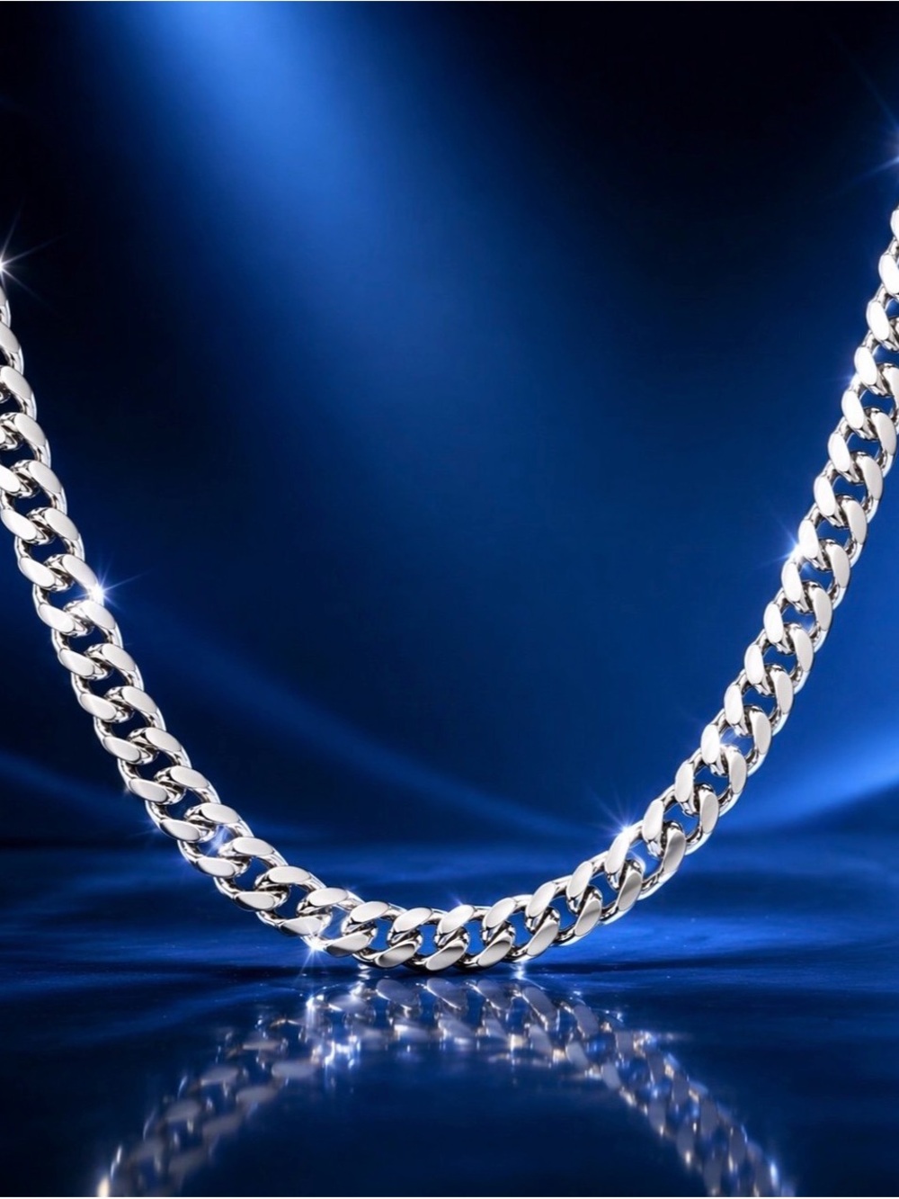 18" Stainless Steel Cuban Link Chain Necklace 5mm 18K White Gold plate